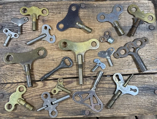 Lot Of 19 Antique Clock Keys Some Brass Estate Find