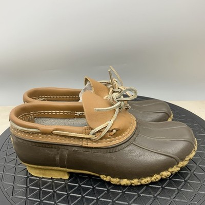 LL Bean Moc Boots Women Size 7 Shoes Duck Brown Rubber Leather Low Slip On
