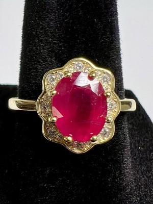 Art Deco 14k Rubin Ring weißer Saphir 2,10ctw Größe 7 925