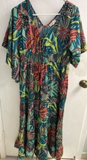 Boemo Anthropologie Tropical Print Kimono Sleeve Tiered Maxi Dress Womens M Boho