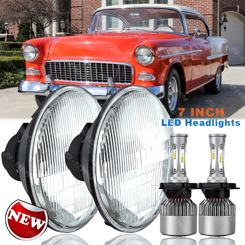For Chevy Bel Air 1955-1957 Pair 7" Inch Round LED Headlights Hi/Lo Sealed Beam