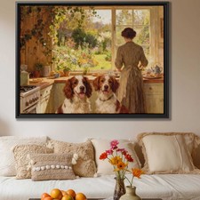 Oil Painting Dog Springer Spaniel Canvas Print Rustic Kitchen Wall Art Decor