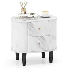 Nightstand w/2 Drawers Faux Marble Bedside Table for Small Space for Living Room