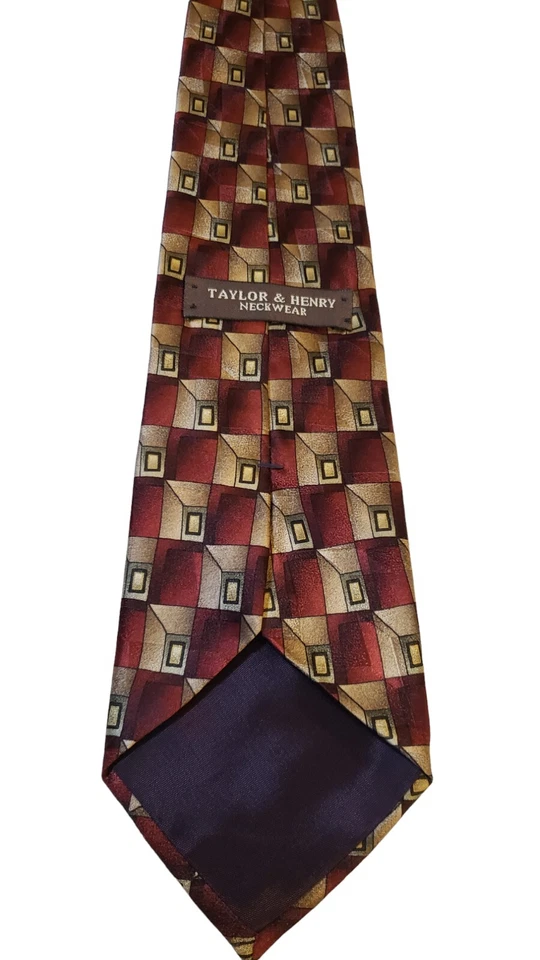 Corbata Taylor & Henry Hombre Rojo Tostado Diseño Geométrico Excelente Estado Foto 4 de 4