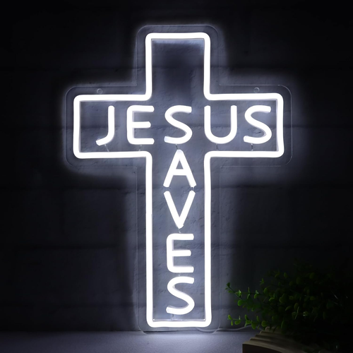 Jesus Saves Cross Neon Signs for Wall Decor Easter Neon Lights for Bedroom Led B