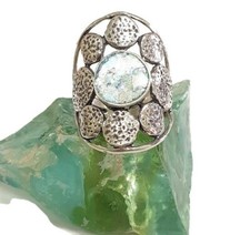 Roman Glass Ring Silver 925 Authentic Round Fragment 200 BC Bluish Patina Size 8
