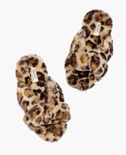 Madewell Slippers Womens 6M Crisscross Scuff Slippers Leopard Recycled Faux Fur