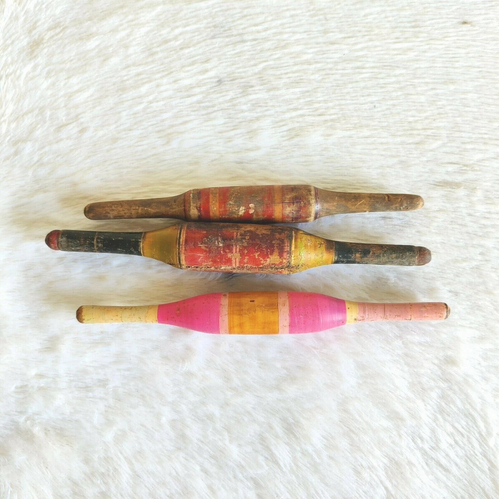 Vintage Primitive Handmade Tortilla Bread Bakers Wooden Rolling Pin 46 lot of 3