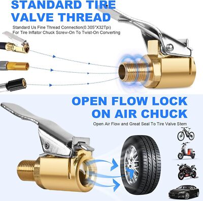 12 Inch Tire Inflator Extension Hose - Copper & Rubber Air Chuck Adapter For Car & Motorcycle