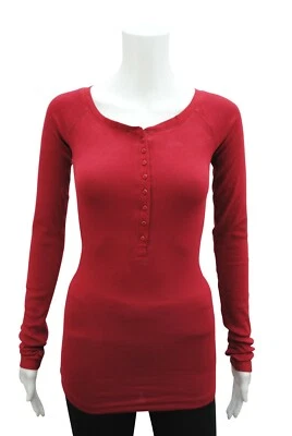 Womens P.C T-Shirt Top Button Up Long Sleeve Ribbed LYCRA Wine Plus Size 6 - 26