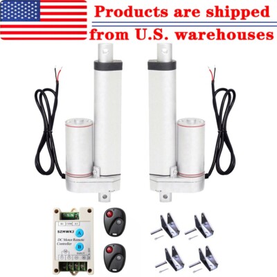 2 Linear Actuators 6'' Stroke 1500N Lift 12V DC Motor W/ Wireless Remote Brackets