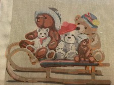 Vintage 1987 Dimentions Needlepoint Canvas Only 2334 Bears on Sled