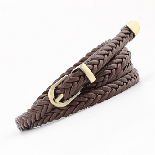 Womens Braided Leather Dress Belt Pin Buckle Narrow Skinny Waistband Strap Waist - Picture 35 of 36