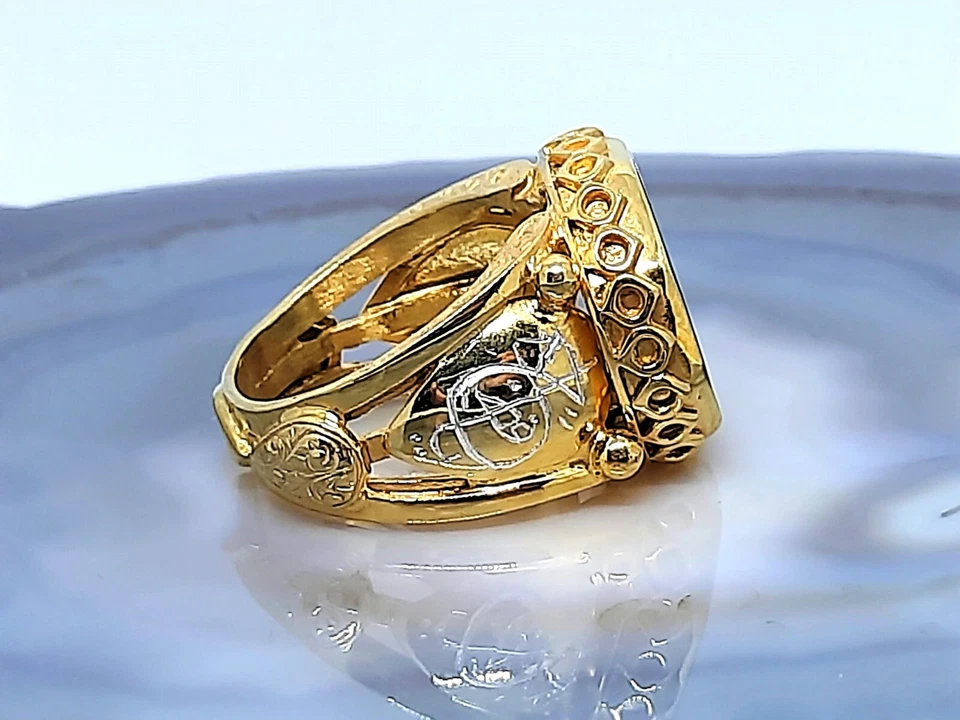 Anel de prata folheado a ouro pedra ágata gravada com selo Prophet Sulaiman - Imagem 3 de 4