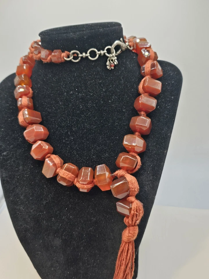 Lucky Brand Statement Carnelian Necklace 26"+ Tassel Signed Boho Y2K - Image 4 of 4