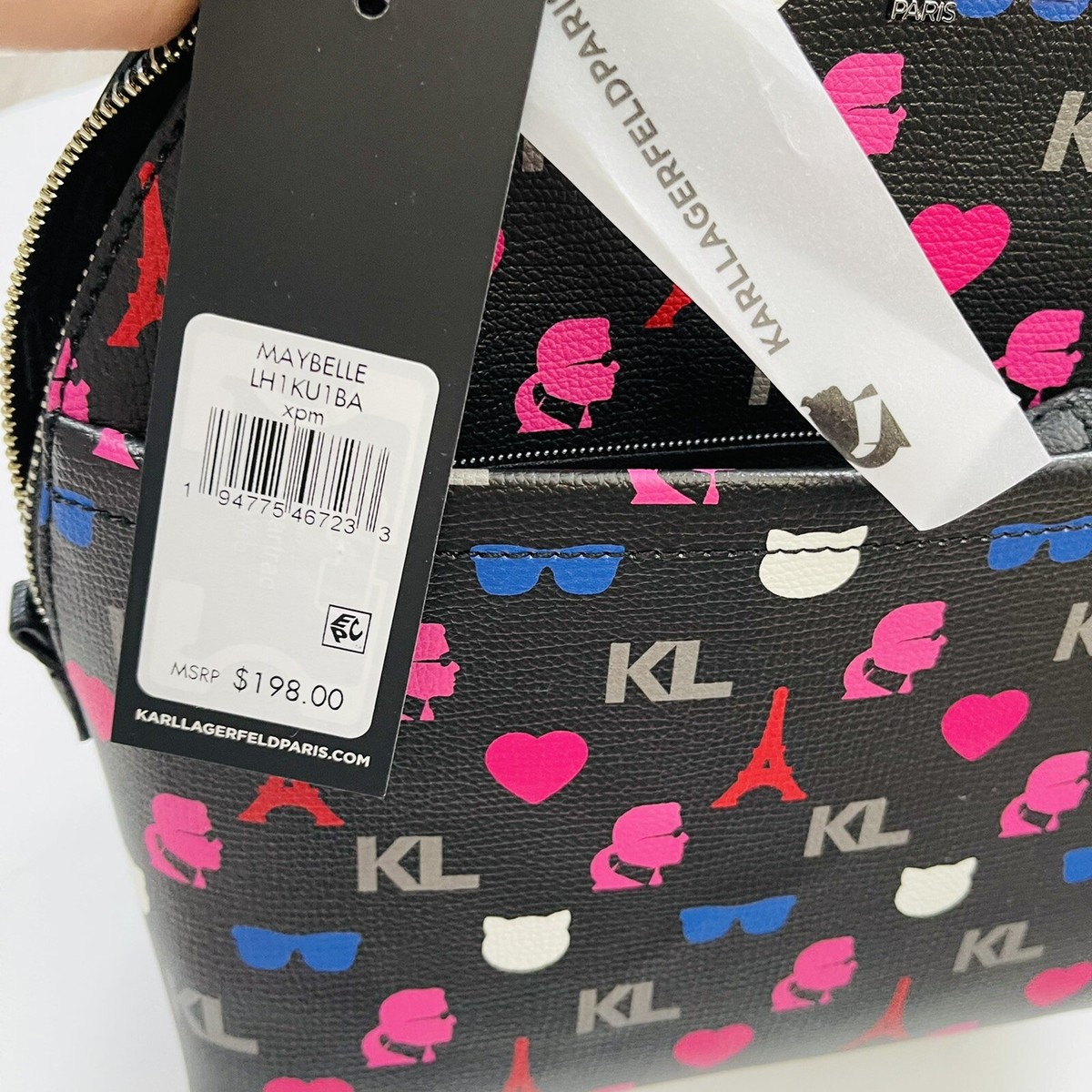 NWT Karl Lagerfeld Paris Black/Pink Multi Maybelle Backpack 