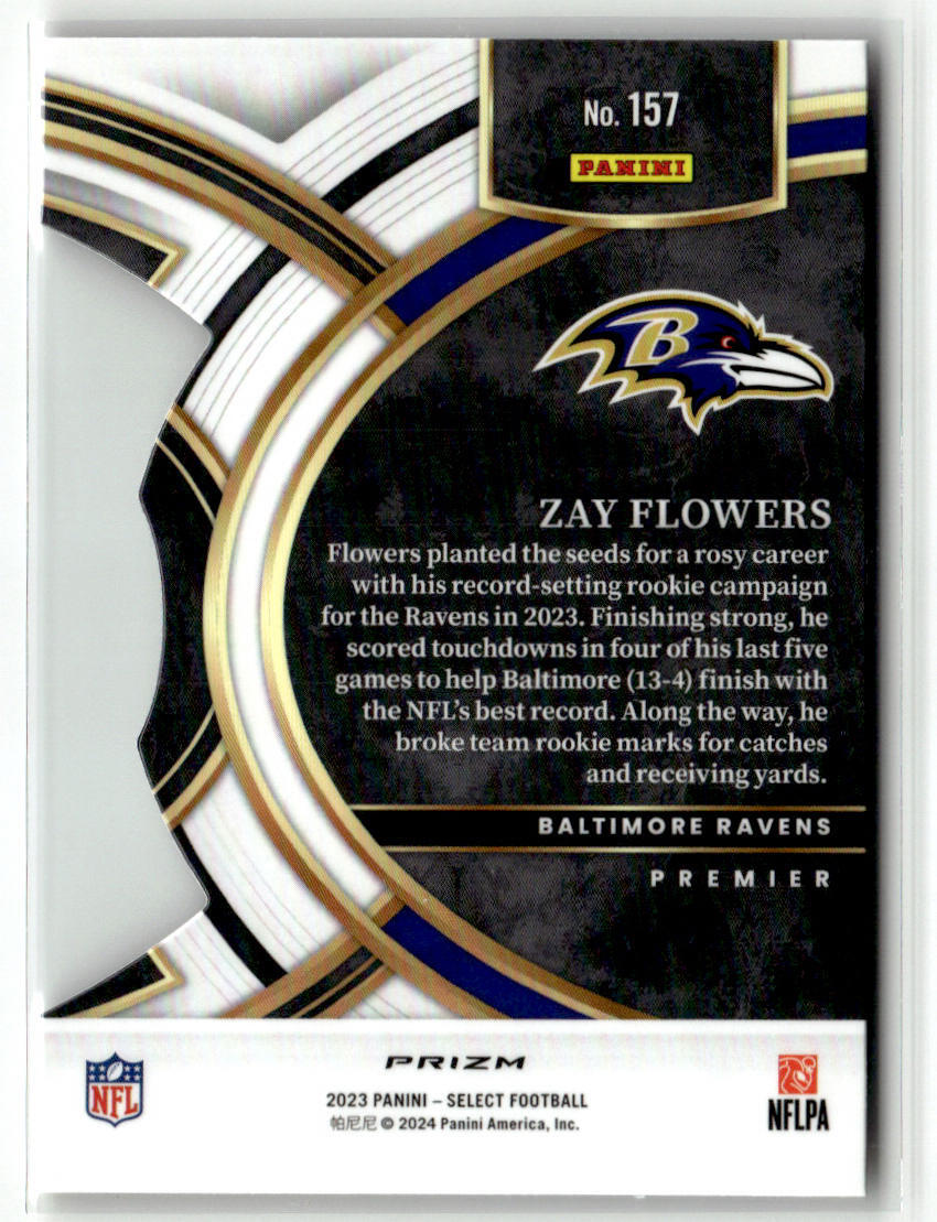 Zay Flowers 2023 Panini Select #157 Red and Yellow Prizms Die Cuts