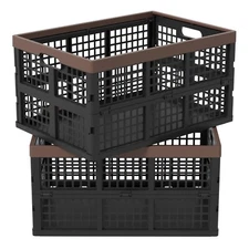 Idotry 42L Collapsible Storage Crates Plastic Folding Utility Milk Basket, 2Pack