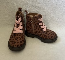 Cat  Jack Combat Boots Toddler Girls Sz 7 Brown Amaya Leopard Heart Lace Up