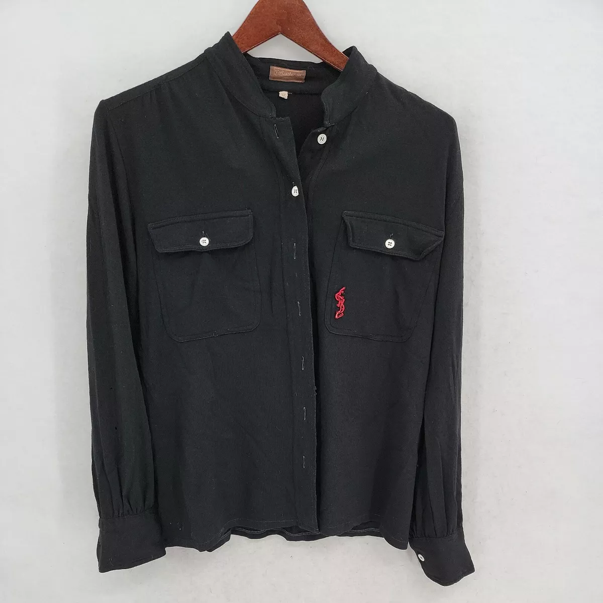 YVES SAINT LAURENT Black Collarless Button up Shirt Mens sz 48 GUC