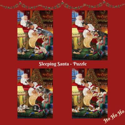 Christmas Santa Sleeping with Gifts Dogs Cats Jigsaw Puzzle Games for Adults