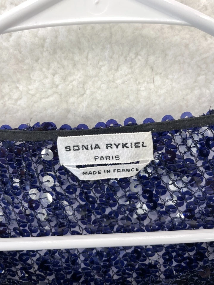Poncho para mujer Sonia Rykiel negro azul marino tejido lentejuelas capa hecho en Francia $1,480 Foto 2 de 4