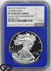 2016-W American Eagle Silver Dollar, 1oz Fine, Ultra CAMEO PROOF NGC PR 70