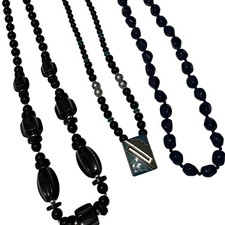 Vintage Unbranded Beaded Necklace Lot Women Black Blue Excellent Japan 3pc MCM