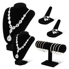 5 Pcs Velvet Jewelry Display Set Necklace Bust Holder T Bar Bracelet Black