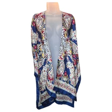 Max Studio Wom OSFM Scarf Handkerchief Kimono Open Front Cardigan Boho Floral 