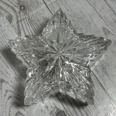 Vintage Star Shaped Covered Crystal Candy Dish Trinket Box Clear Pressed Glass