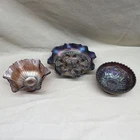 Fenton 3pc lot Purple Iridescent Carnival Glass Round Decorative Bowls