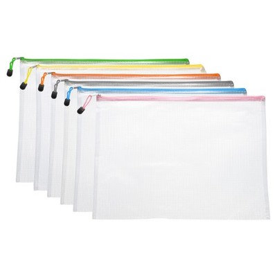 6pcs Mesh Zipper Pouch Bags A3 17'' x 12'' Plastic Waterproof Mesh Bag, 6 Colors