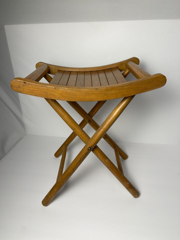 Vtg Mid Century Modern Nevco Wood Slat Folding Camping Stool Yugoslavia