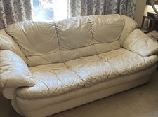 Cream Leather 3-Seater Sofa Couch 220cm Length x 120cm Width x 115cm Height
