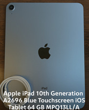 Apple iPad 10.9" 10th Gen 2022 Blue 64GB Wi-Fi A2696 MPQ13LL/A Charger Bundle
