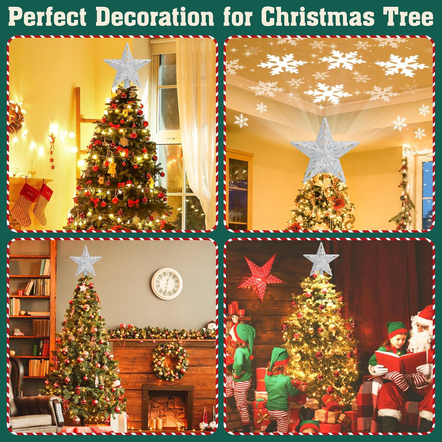 White Christmas Tree Topper Lighted with 6 Patterns Projector, 