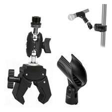 Mic Crab Clamp Microphone Mount, Desk Pipe Pole Clamp Mic Mount with 3.2 Inch