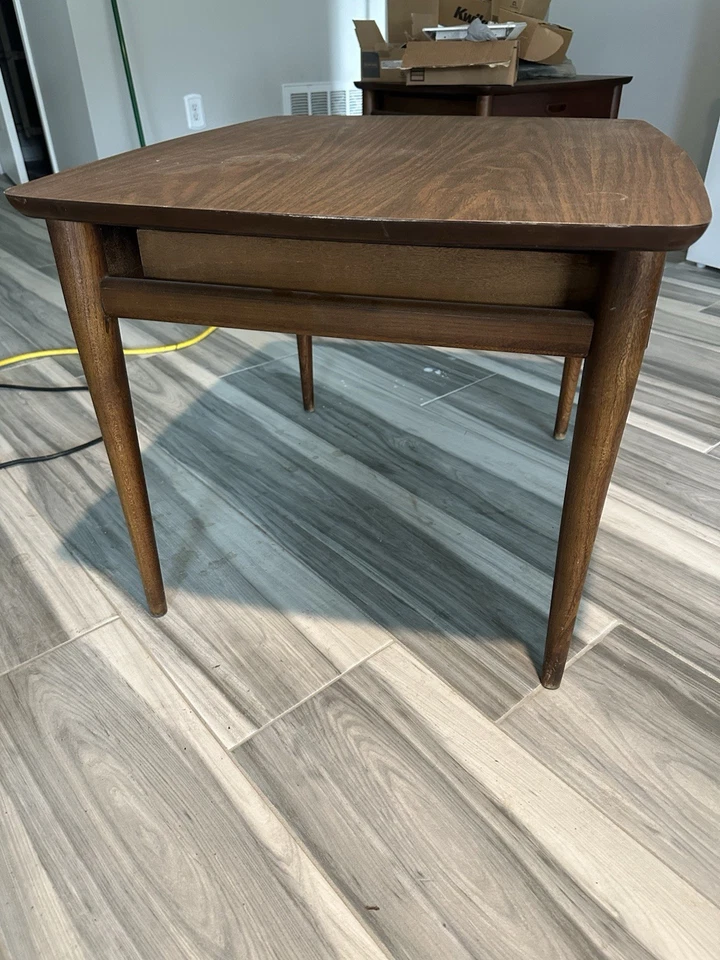 MCM LANE WALNUT END TABLE PAIR / Laminate Tops With Drawer / 1964 - Image 3 of 4