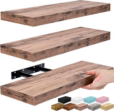 Floating Shelves Wall Mount 16 Inch Mahogany 3 Pack Invisible Brackets Storage