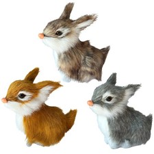 3 Realistic Mini Plush Bunnies - Lifelike Rabbit Figurines for Easter Decor, ...