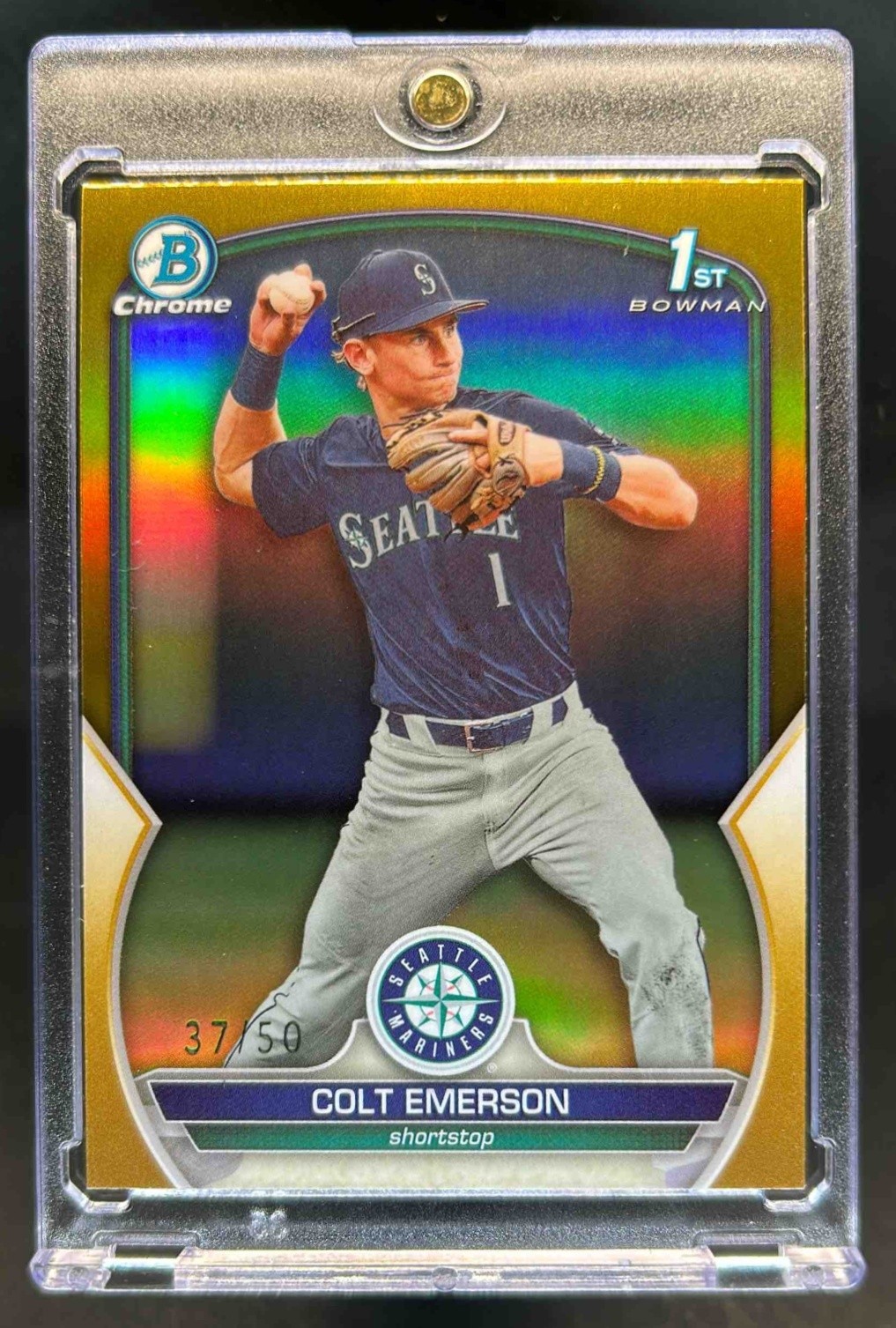 2023 Bowman Draft Colt Emerson Chrome Gold Refractor 1st #/50 Mariners