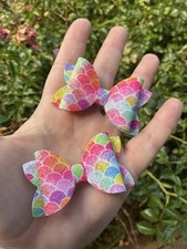 Mermaid Theme Pair Of Piggy Clips Bows Hair Accessory Girls Toddler Bows