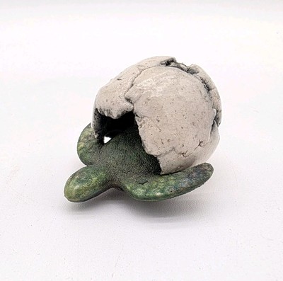 Jeremy Diller Raku Art Pottery Baby Sea Turtle Hatching Egg Figurine Signed 