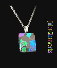 Hand Crafted Dichroic Fused Glass Pendant Necklace W/ Chain 1326