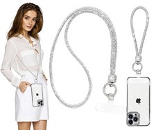 2Pcs Phone Crossbody Lanyard and Wrist Strap, Crystal Cellphone Lanyard with ...