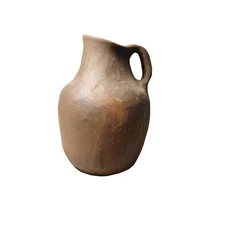 Vintage Unglazed Earthenware Folk Pottery Pitcher Hand Built Rustic Primitive 6"