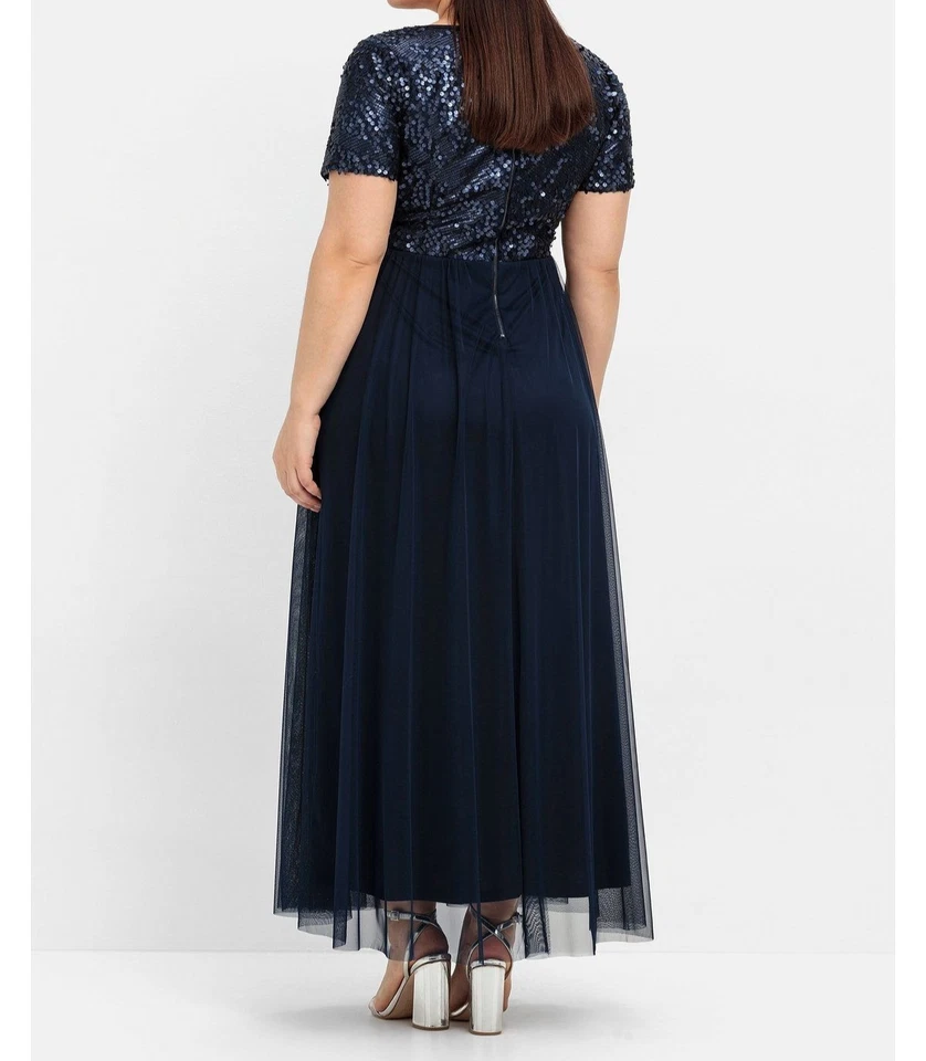 Sheego Abendkleid 48 Kleid Damen elegant Chiffon Maxi Pailletten Maxikleid #701 - Bild 3 von 4