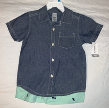 NWT Carter's Boys 24M 2pc Denim Button-Up Shirt Green Dino Shorts Set
