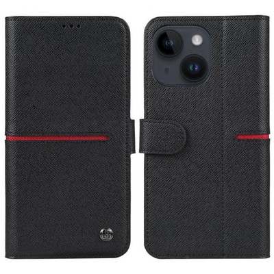 GEBEI Feinkörniges Leder Case Schwarz Horizontal für iPhone 14 Plus